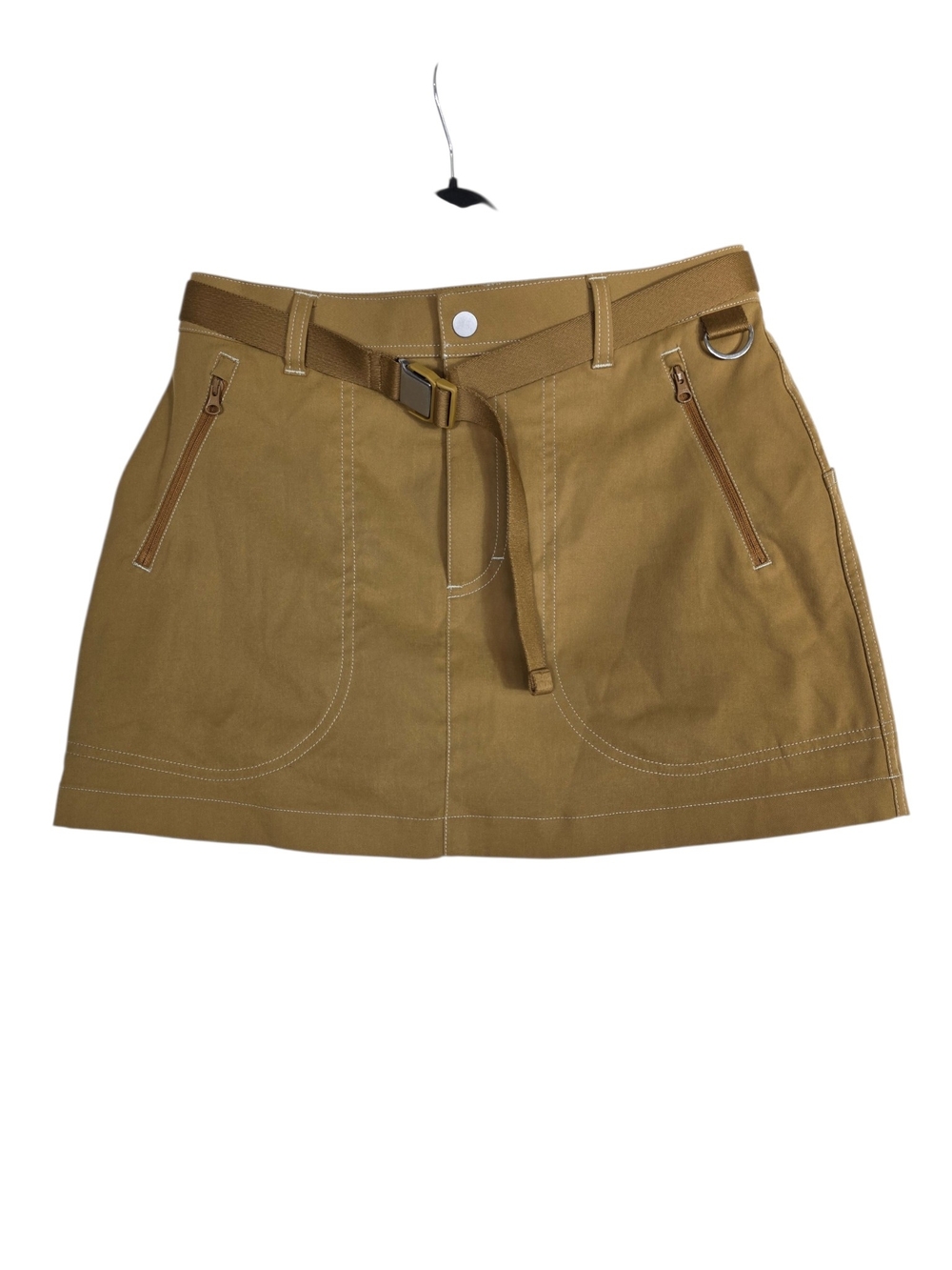 Outdoor Voices Tan Utility Mini Skirt with Webbing Belt and built-in shorts